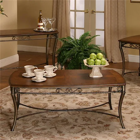 Rectangular Pecan Veneer/Texture Bronze Cocktail Table